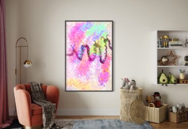 Kids Nursery Wall Art, Caterpillar Colorful Abstract Art, Girls Room Little Boys Room Kids Room Nursery Decor