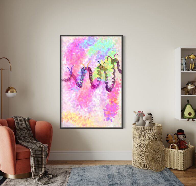 Kids Nursery Wall Art, Caterpillar Colorful Abstract Art, Girls Room Little Boys Room Kids Room Nursery Decor