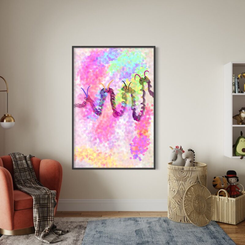 Kids Nursery Wall Art, Caterpillar Colorful Abstract Art, Girls Room Little Boys Room Kids Room Nursery Decor