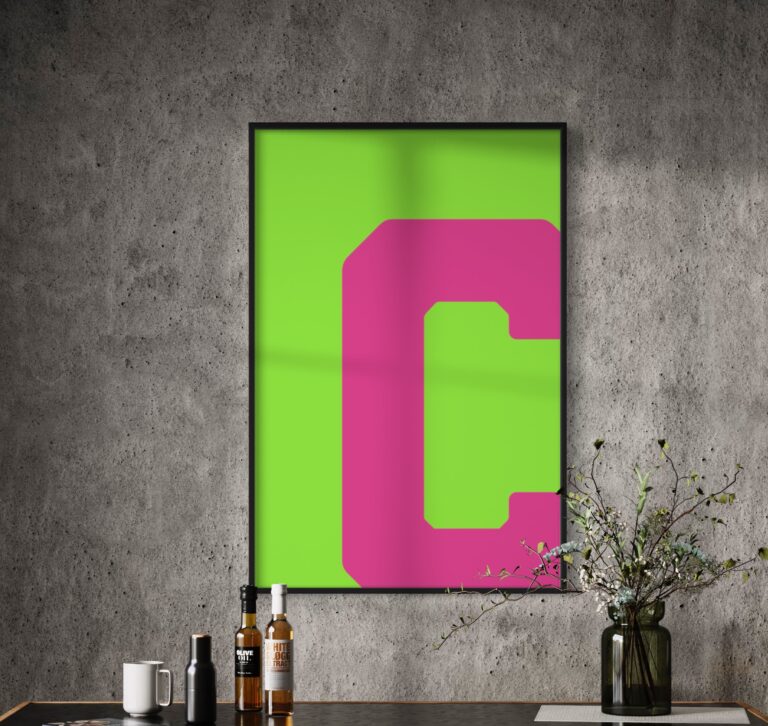 Alphabet Letters for Wall Art - Single Letter C Art - C Capital Letter Print - Initial Print for Nursery - Green and Pink Wall Art