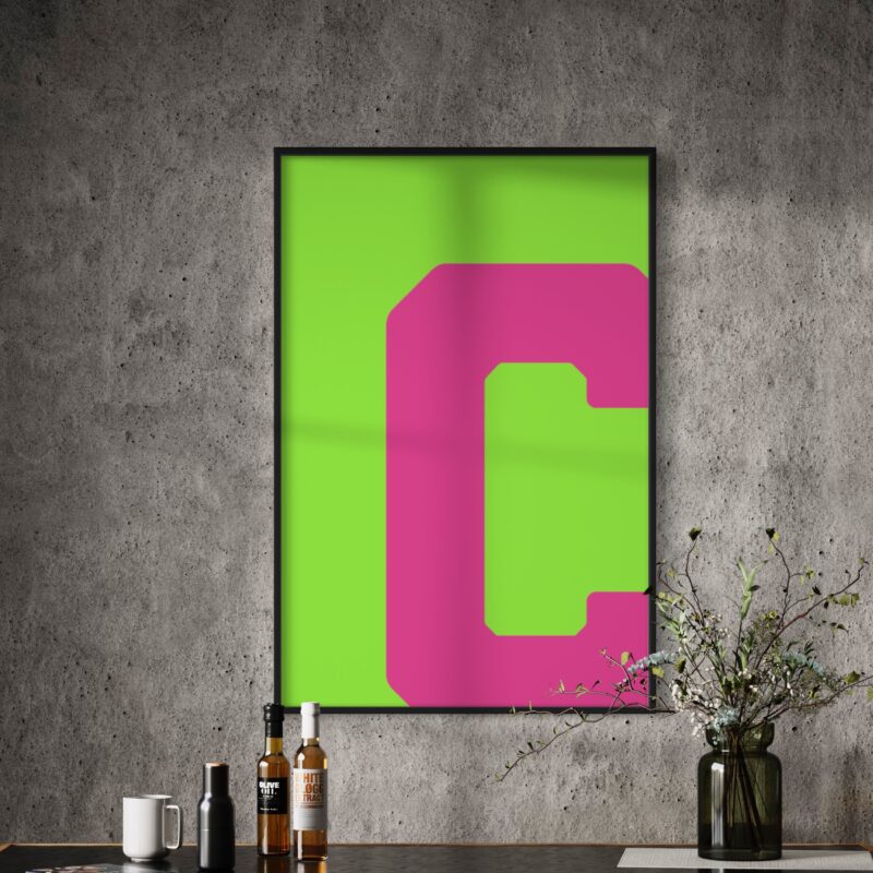 Alphabet Letters for Wall Art - Single Letter C Art - C Capital Letter Print - Initial Print for Nursery - Green and Pink Wall Art